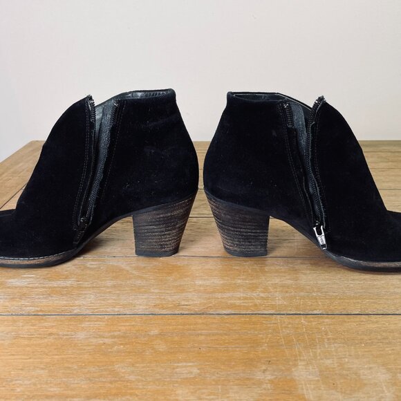 Paul Green Delgado Size 7.5 Booties Black Suede Side Zippers Stacked Heels - Picture 5 of 11